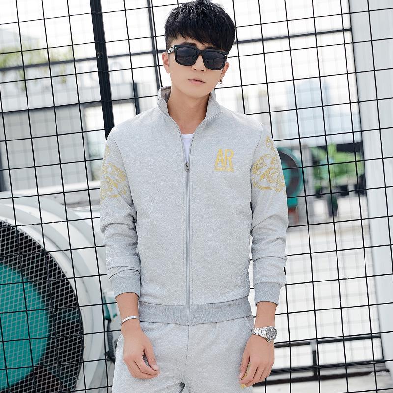 Plus Size Trainingsanzüge Herren Sportanzug in voller Länge Zweiteiliges modisches Sweatshirt XXL licht grau