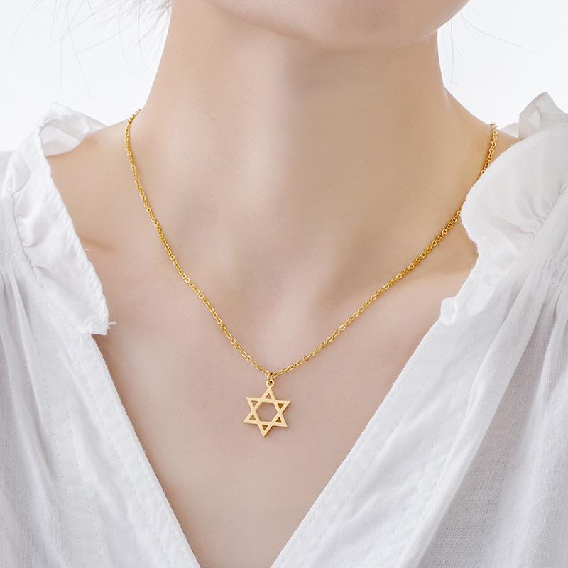 Minimalistische Davidstern-Halskette aus 18 Karat Gold in 304 Edelstahl für Damen Steel