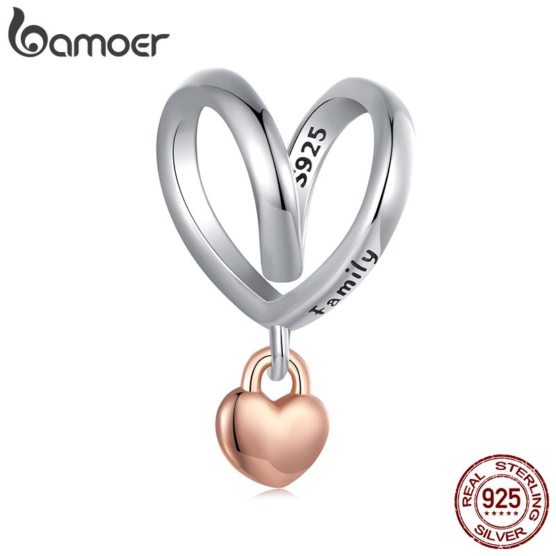 BAMOER 925 Sterling Silber Herz Quaste Charm Oxidiertes Silber Überzogene Rose Gold Für Frauen Edlen Schmuck 1.5*1.2cm silber