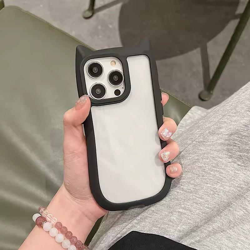 Niedliche 3D Katzenohr Transparente Handyhülle Für iPhone 17 Air 16 15 14 Plus 13 12 11 Pro Max Cartoon Lieblich Stoßfest Klare Hülle iPhone 16 Plus schwarz