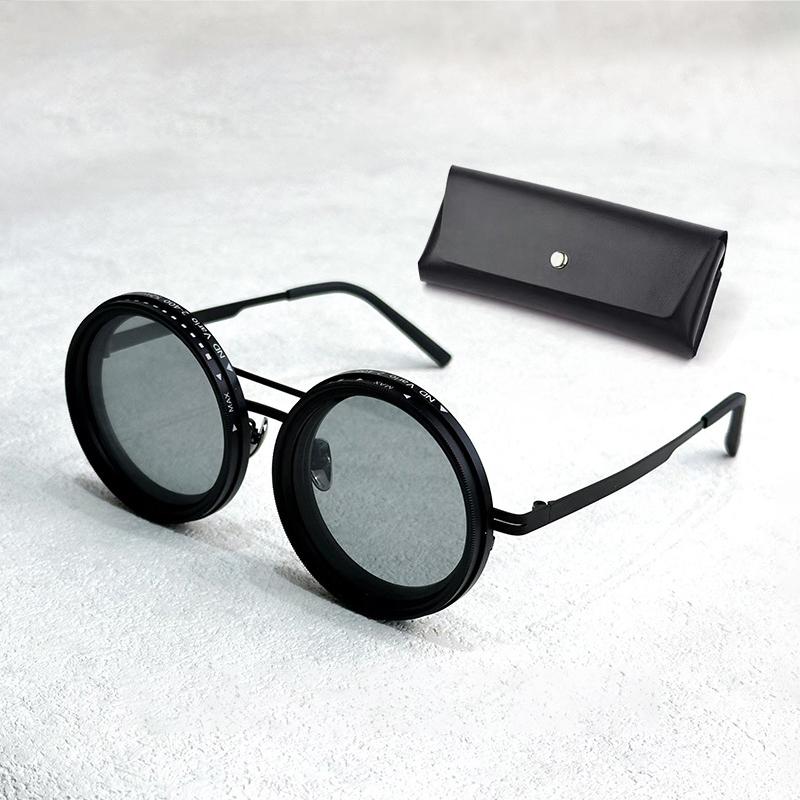 1-9 Gänge Verstellbare Sonnenbrille Abgerundete Polarisierte Brille Mit ND-Filtergläsern Handgefertigte Retro-Brille Unisex Vintage-Stil