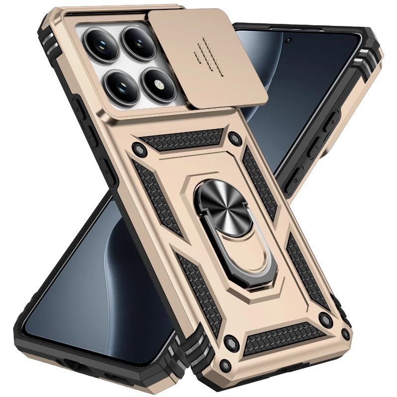Slide-Kamera-Hülle für Xiaomi Mi 14T Pro Magnetischer Autoringhalter Rüstung Stoßfeste Silikon-Harttelefonabdeckung für Xiaomi Mi 14 T 13T 12T 11T 10T Pro For Xiaomi 11T gold