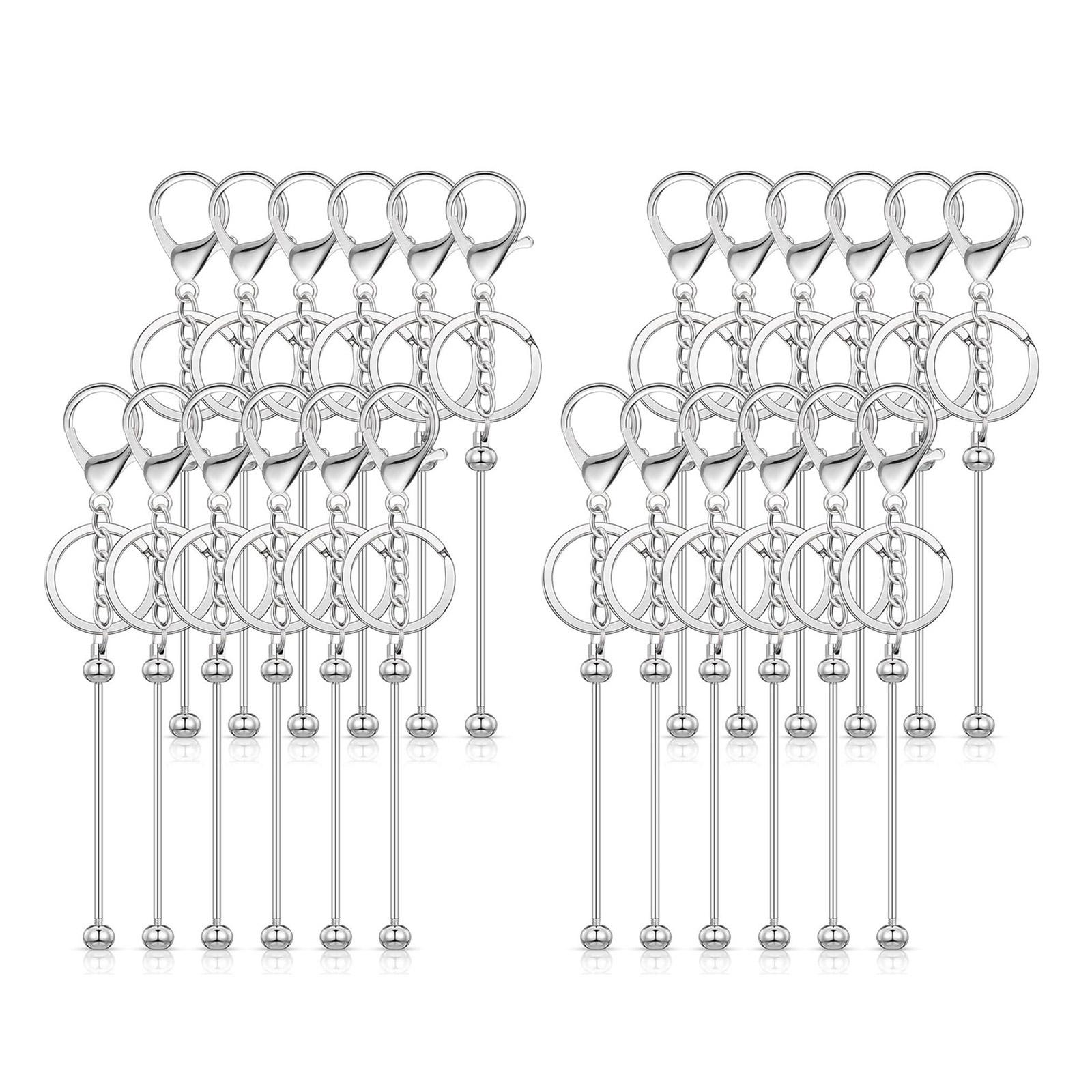 Tragbares 24-teiliges Perlen-Schlüsselanhänger-Charm-Set Robuste Legierung Rohling Perlen-Schlüsselring-Zubehör für Bastelbedarf Schmuck silber