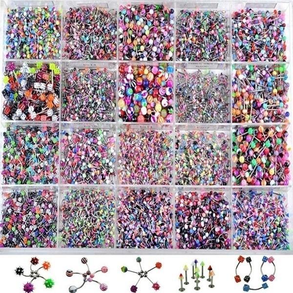 Edelstahl-Acryl-Piercing in verschiedenen Farben für Augenbrauen, Bauch, Lippen, Zungenringe, Nasenringe, Körperpiercing-Schmuck 110pcs/SET