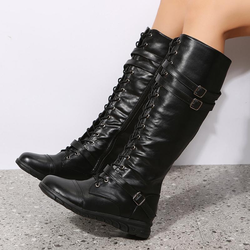 Damen High-Top-Stiefel, modisch, PU-Leder, Reißverschluss, hoher Absatz, Kunstleder, dicker Absatz, Stiefel, Schuhe in Übergröße 43 schwarz