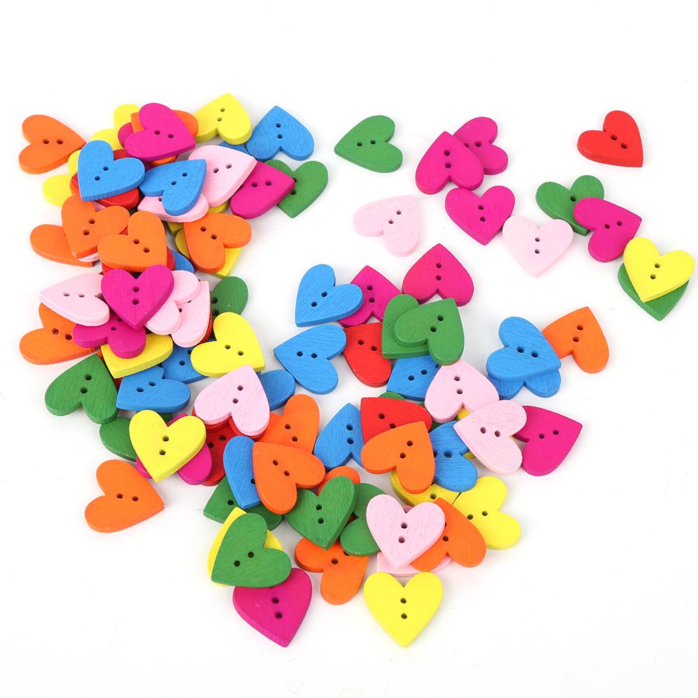 200 Stück Bunte Holzknöpfe Retro Herzform DIY Kleiderdekoration Zubehör 20mmBunt Gemischt