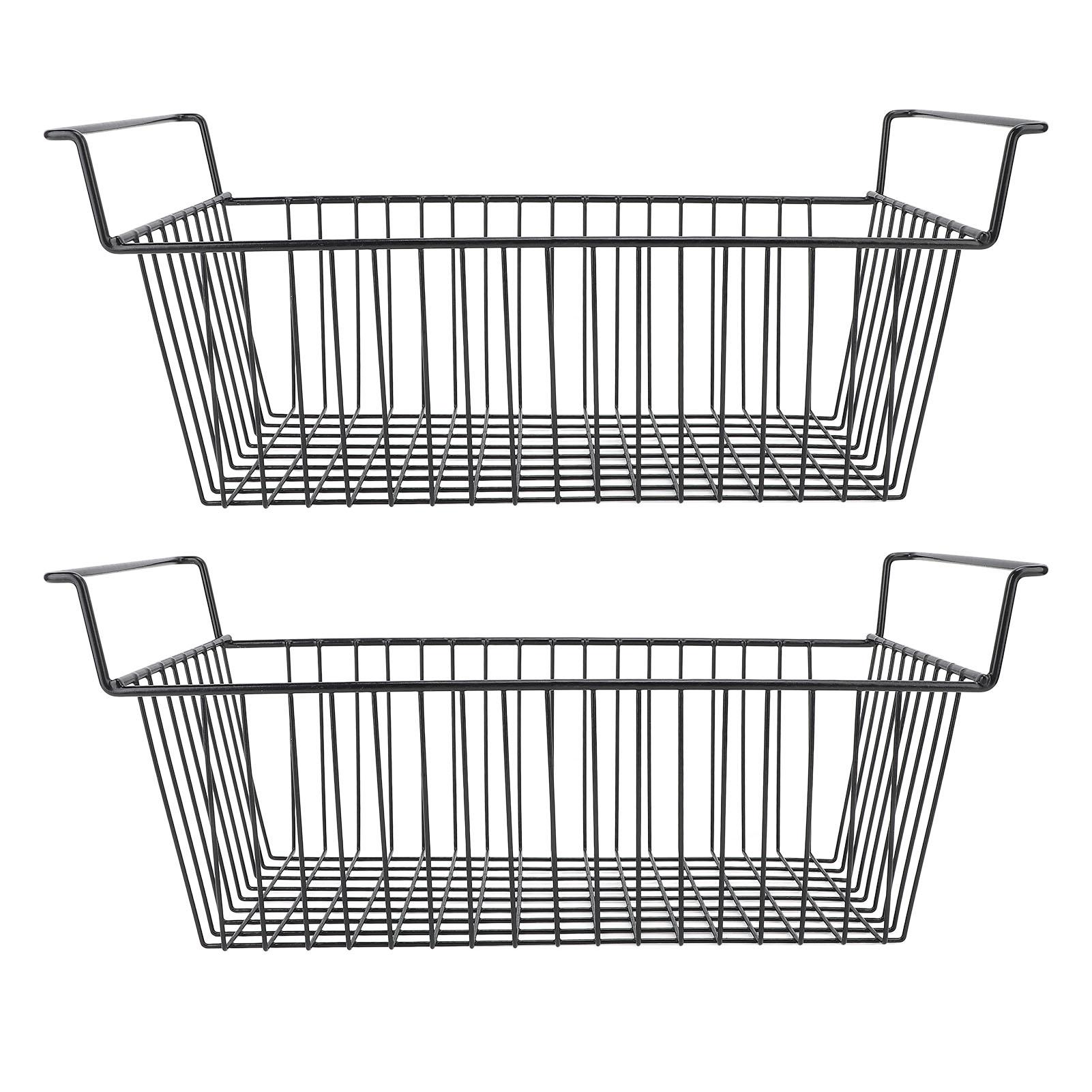 2 Stück Gefriertruhe Organizer Behälter Tiefer Korb Stapelbares Lagerregal Metalldraht Schwarz L49.5cm X L49.5cm X W29cm X H27cm(9cm Handle)