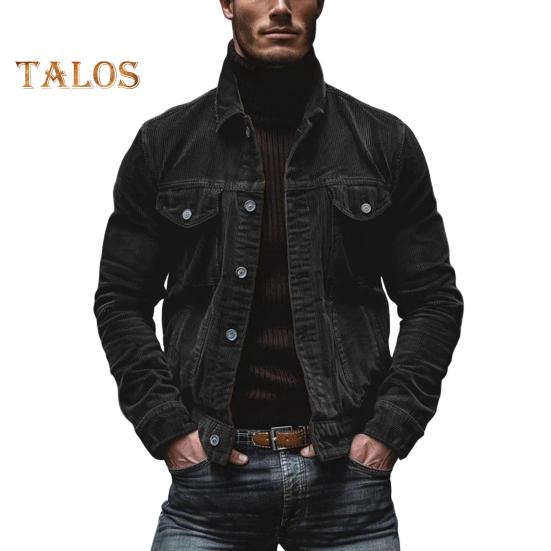 Herren Frühlings- und Herbstmantel aus Cord, Umlegekragen, lockere Oberbekleidung, einreihiger Button-Down-Mantel mit langen Ärmeln, lockerer Mantel für Verabredungen, den Alltag und die Schule XL schwarz