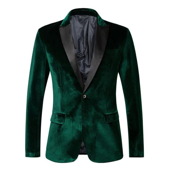 Goldener Samt Anzug Mantel Einknopf Revers Langarm Anzug Jacke Patchwork Farbe Business XXXL grün