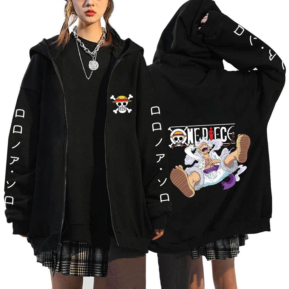 ONE PIECE Anime Hoodies Luffy Zoro Chopper Herren Jacken Cosplay Lässig Reißverschluss Mäntel Harajuku Unisex Cartoon Sweatshirts Hip Hop Hoody Streetwear S schwarz
