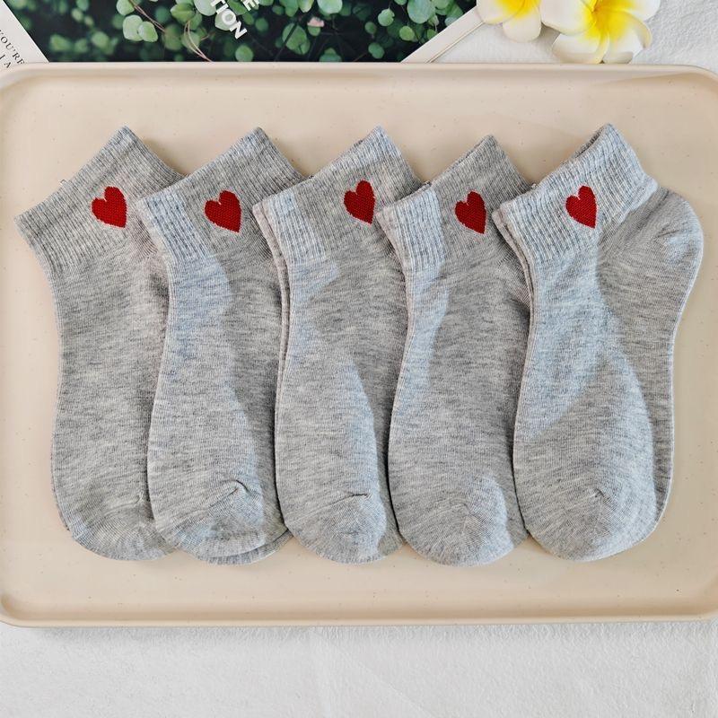 5 Paar Socken Baumwolle Kurze Socken Harajuku Neuheit Liebesherz Muster Socken Hip Hop Einfarbig Niedliche Socken Schwarz Weiß Socken Socken one size grau