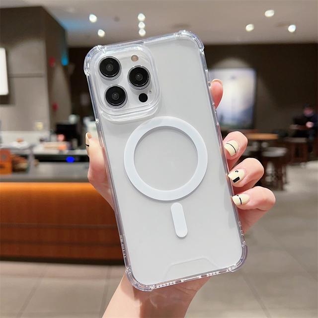 Für Magsafe Stoßfeste Klare Handyhüllen Für Apple iPhone 14 13 12 11 15 Pro Max Plus Magnetische Kabellose Ladeabdeckung Zubehör For iPhone 15 Pro white