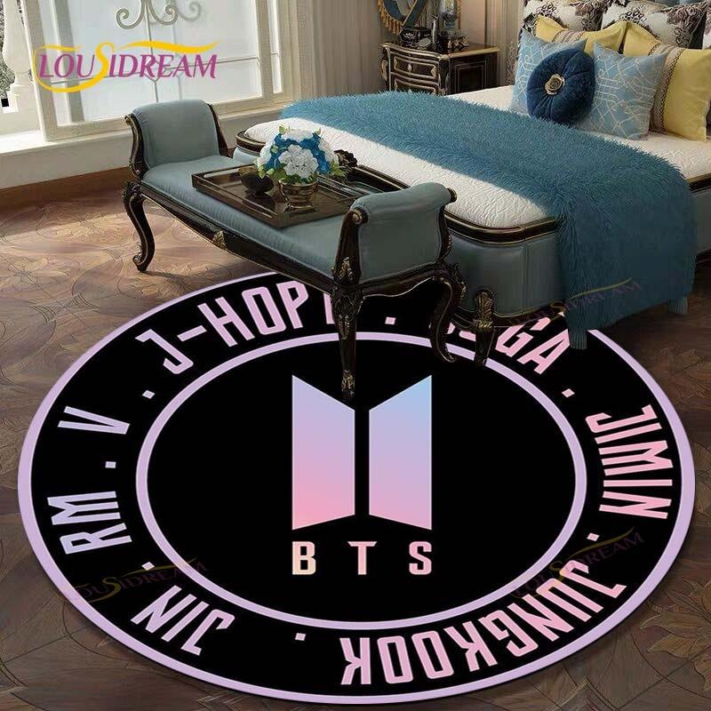 Kpop Bangtan Boys Runde Teppiche für Wohnzimmer Teppiche Weiche Flanell Bodenläufer Schlafzimmer Teppichmatte für Kinder Küchenteppich 80cm