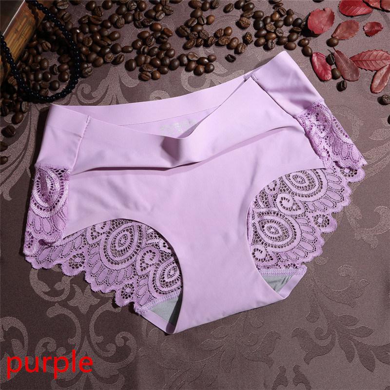 Frauen Sexy Unterwäsche Mid-taille Unterwäsche Spitze Reine Farbe Baumwolle Damen Unterwäsche Slips L violett
