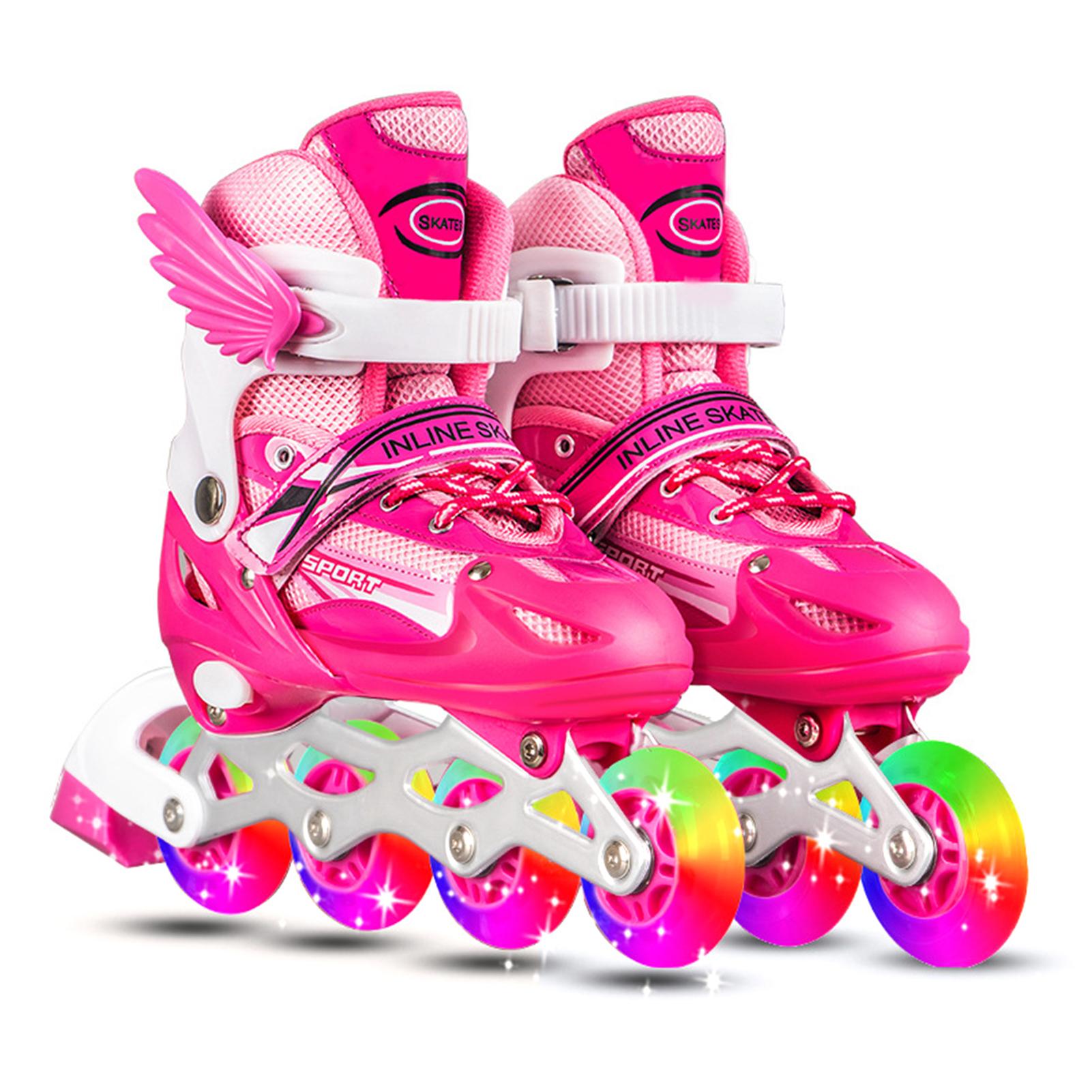 Verstellbare Inline-Skates mit leuchtenden Rädern für Kinder und Erwachsene, Indoor-Outdoor-Fitness-Inline M rosa