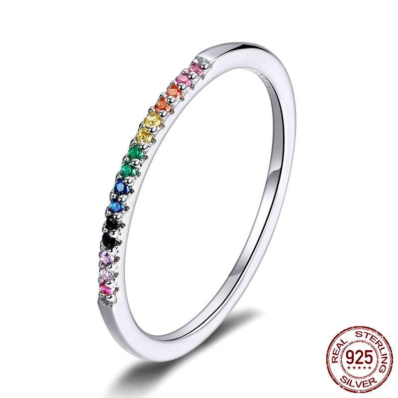 S925 Sterling Silber Ring Farbige Zirkon Ring Einfache Mode Schmuck 6