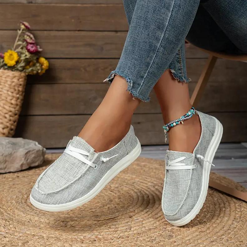 Schnür-Loafer-Schuhe für Damen, lässige, leichte Slip-On-Schuhe aus Segeltuch, Outdoor-Schuhe für Damen 40 grau
