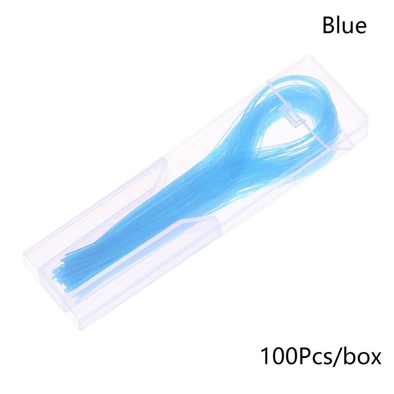 100Pcs Zahnseide Einfädler Dental Traktion Linie Oral Für Krone Klammer Brücke Implantat Hoop Threading Hosenträger Stahl Traktion blau