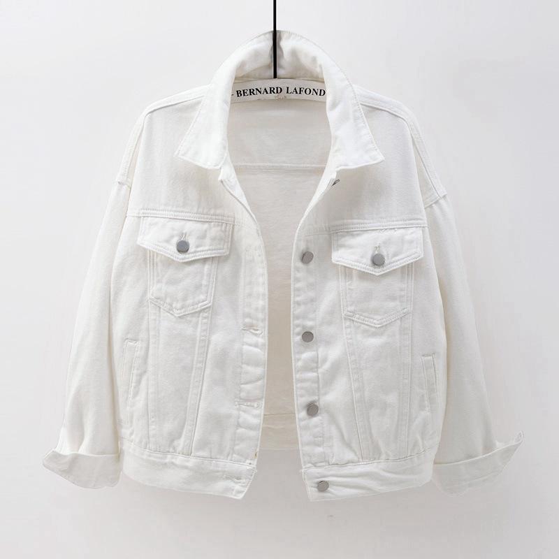 Frühling Neue Farbe Denim Jacke frauen Kurze Koreanische Lose Langarm Jacke Student Top XXL weiß