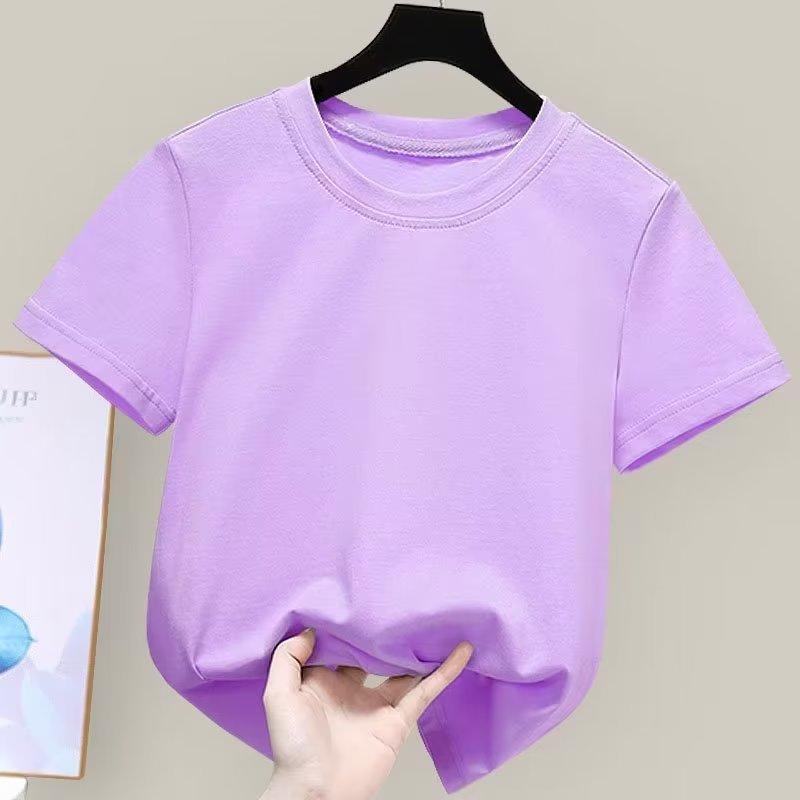Kinder Baumwoll T-Shirt Sommer Kurzarm Unifarben Basic Casual Kinderkleidung 3-8 Jahre A-Klasse Qualität Schlichtes Design 100 violett
