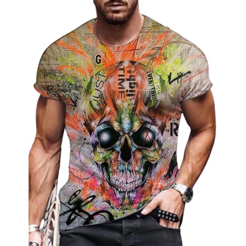 Neue Sommer Herrenmode T-shirt Persönlichkeit Goldenen Schädel Gedruckt männer T-shirt Top 8XL orange