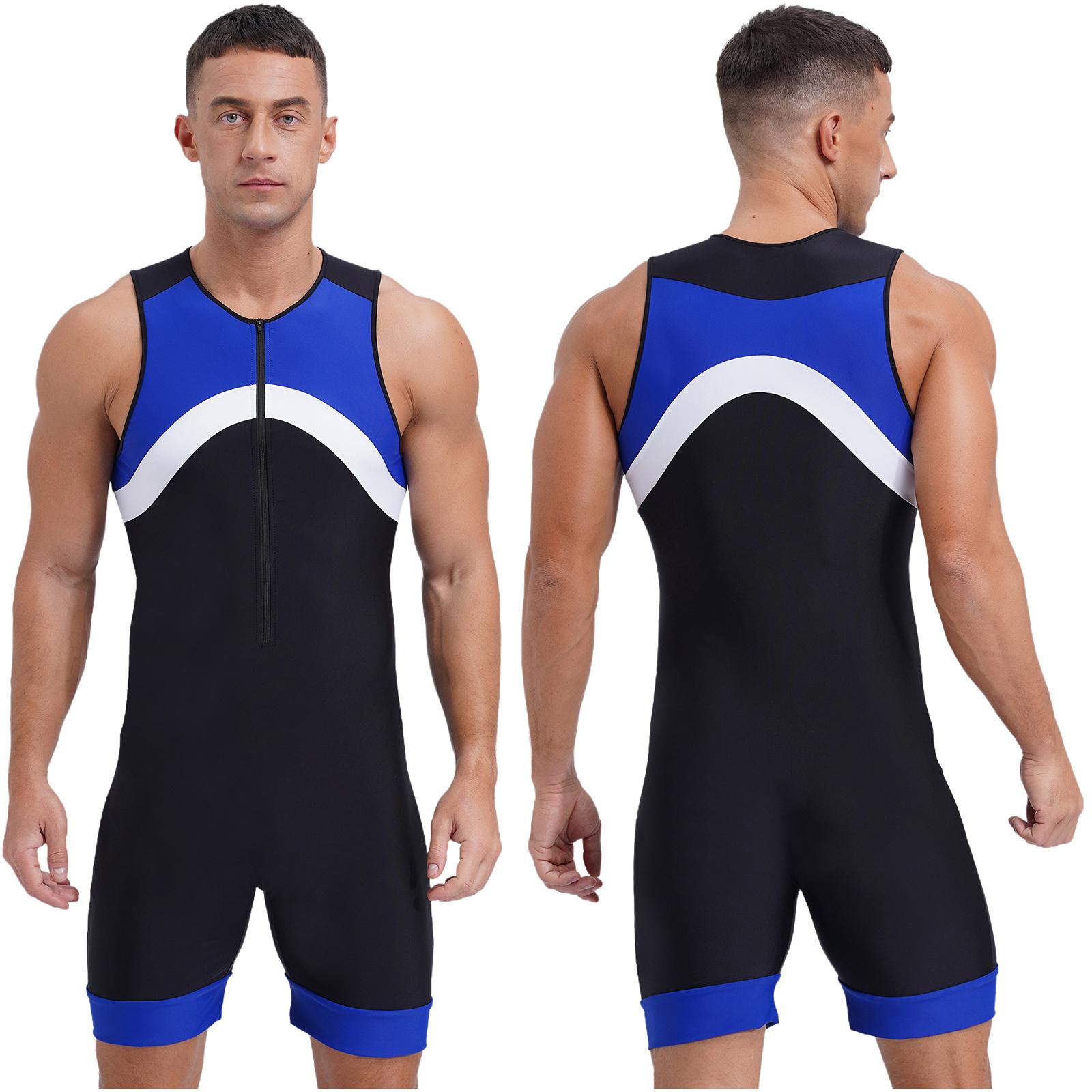 Herren Badeanzug Einteiler Jumpsuit Shorty Neoprenanzug Badeanzug Sportliche Bademode XXL blau