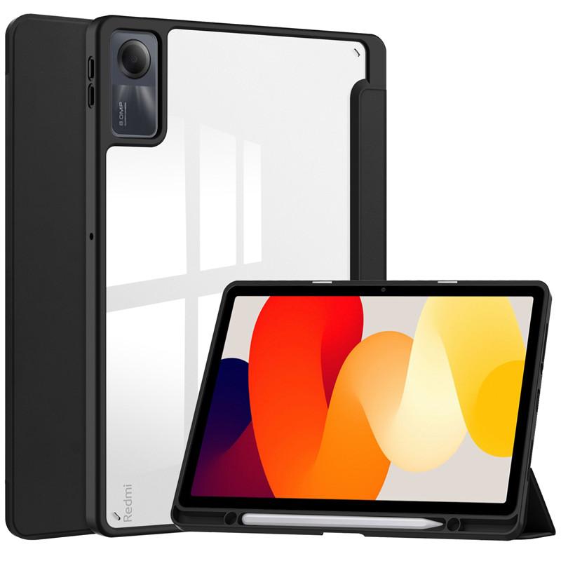 Für Redmi Pad SE Hülle mit Stifthalter PU Leder Acryl Klar Rückklappbare Hülle für Funda Xiaomi Redmi Pad SE 11 Zoll Smart Cover Redmi Pad SE 11 inch schwarz