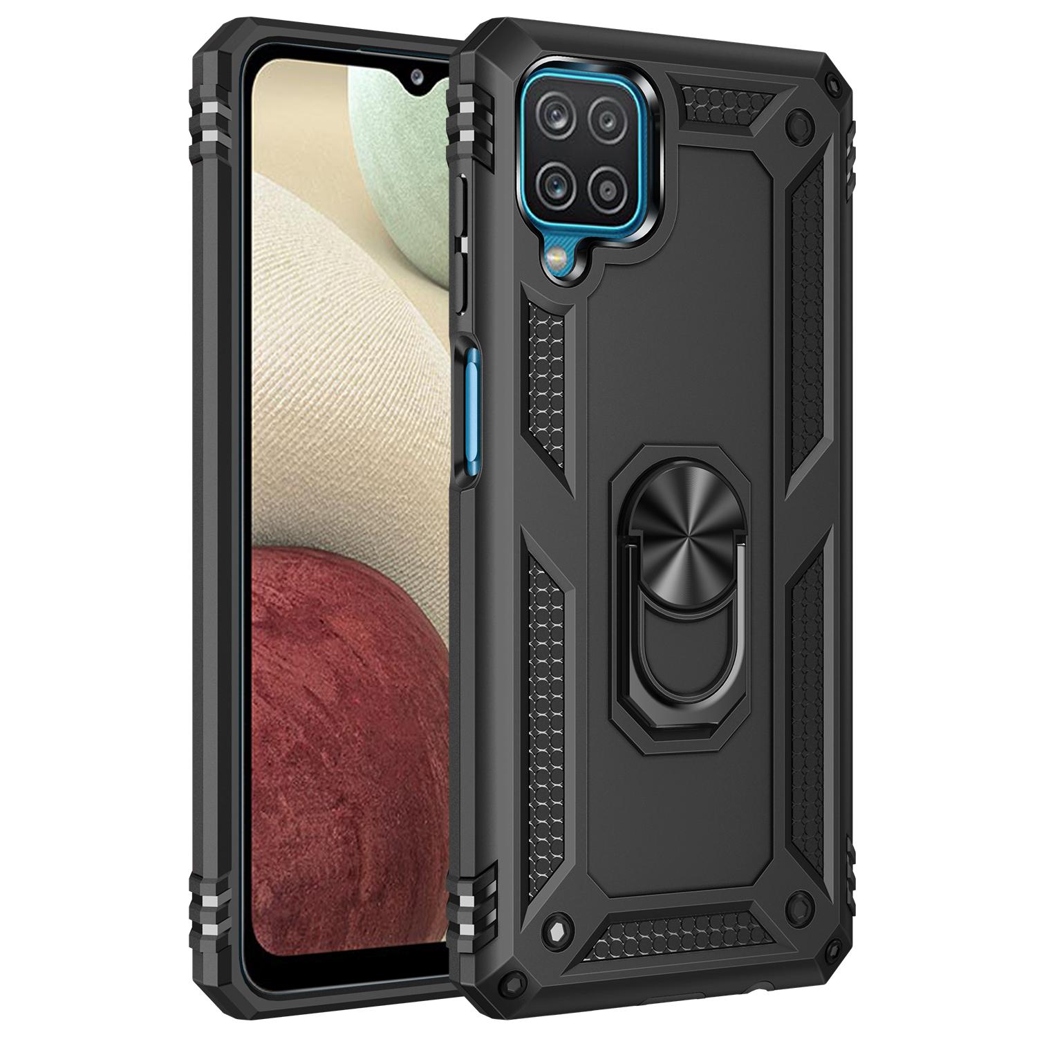 Ringhalter-Hülle für Samsung Galaxy A12 SM-A125F/M/N M12 F12 AMF 12 Stoßfeste Abdeckung für Galaxy A12 Hülle Samsung A12 M12 F12 For Galaxy M12 schwarz