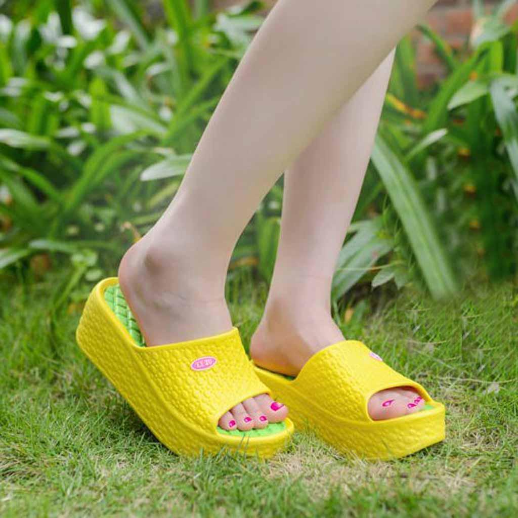 Dicke Sohlen, modische Damen-Sommer-Sandalen, Plateau-Sandalen, Strand-Loch-Schuhe, Hausschuhe 37 gelb