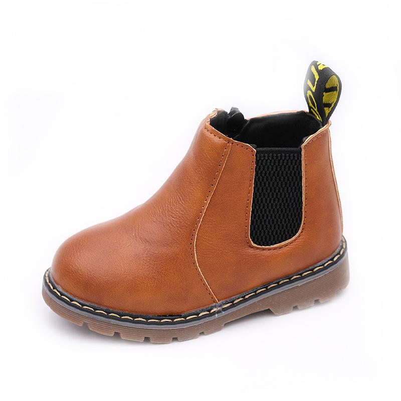 Herbst Kinder Schuhe PU Leder Wasserdichte Leder Stiefel Warme Kinder Schnee Stiefel Mädchen Junge Gummi Stiefel 25 braun