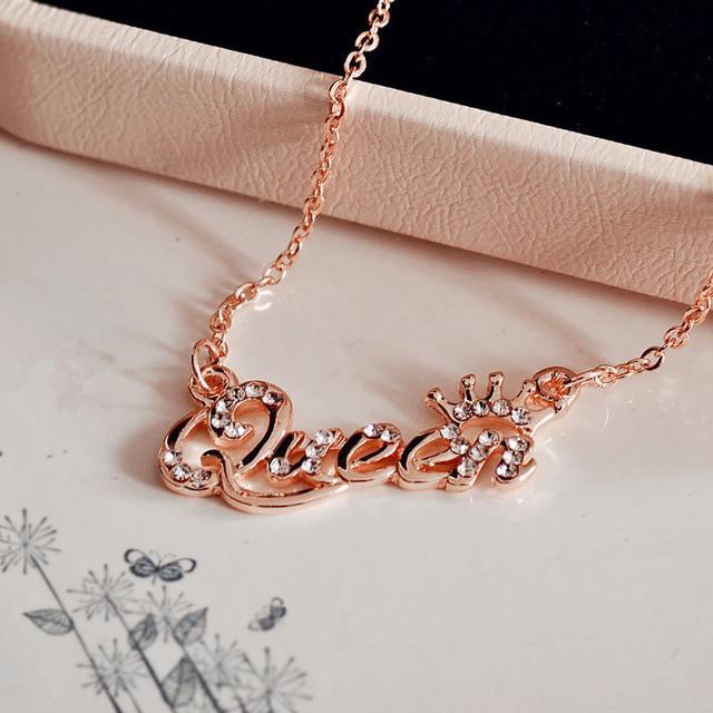 Neue Mode Luxus Gold-Farbe Königin Krone Kette Halskette Zirkon Kristall Halskette Frauen Mode Schmuck Geburtstag Präsentieren Geschenke rose gold