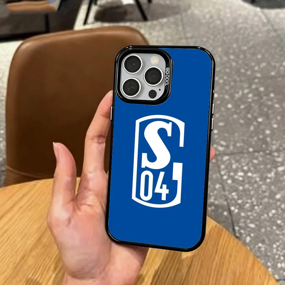 Klassische S-Schalke-es 04 P-Muster Handyhülle Für iPhone17,16,15,14,13,12,11 Plus,Pro Max Farbige Silberbeschichtete Innenabdeckung iPhone14Plus