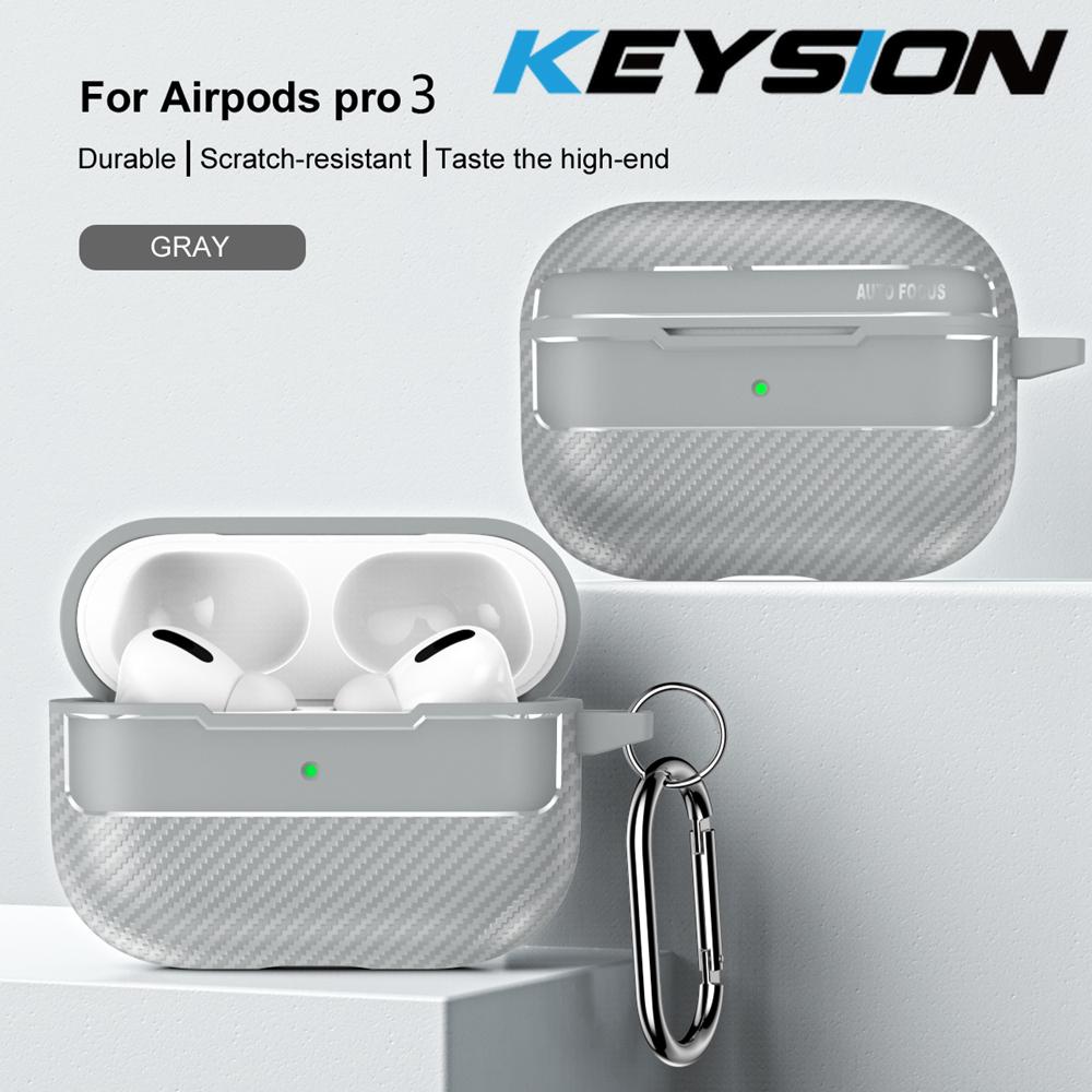 KEYSION Stoßfestes Case für AirPods Pro 3 Carbonfaser-Textur Weiches TPU Silikon Bluetooth Kopfhörerhülle für AirPods Pro 3 2025 for AirPods Pro 3 graue