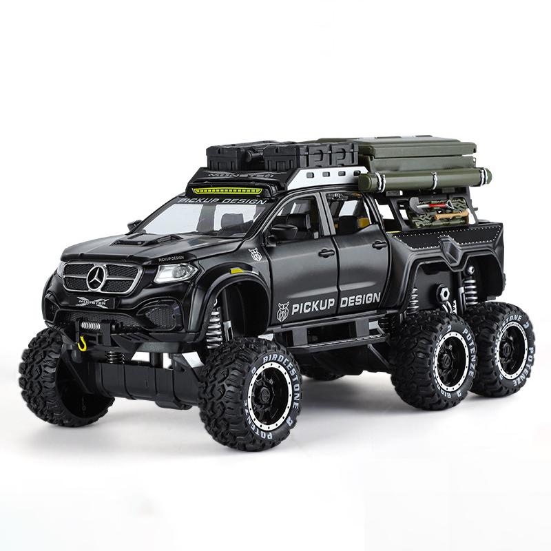1/28 BENZ X-KLASSE 6X6 Camping Geländewagen Legierung Automodell Ton und Licht Kinderspielzeug Sammlerstücke Geburtstagsgeschenk schwarz