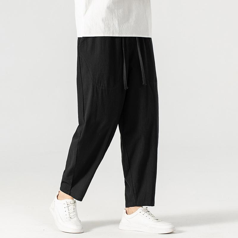 Hosen Große Größe Sommer Männer Baumwolle Hohe Große Größen Breite Bein Leinen Hose Übergroße Jogger Hosen Männlich Plus größe Lose Hosen Männer XXXXL schwarz