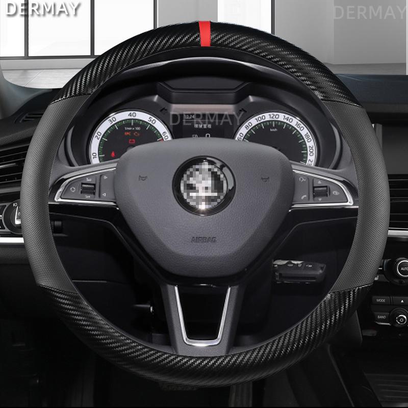 Für Skoda Superb 1 2 3 Auto Lenkrad Abdeckung Carbon Faser + PU Leder Auto innen O shape Silver