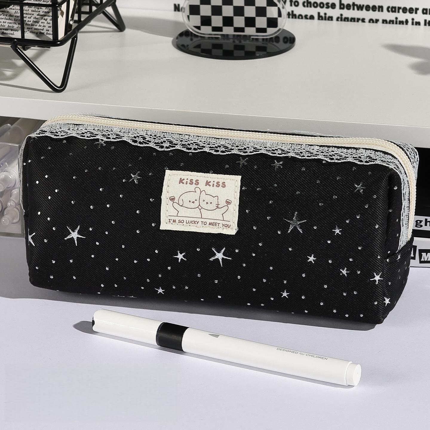 1 Stück Spitzen-Deko Glücksstern Süße Katze Federmäppchen Einfaches Design Schreibwarentasche Stifte-Aufbewahrungstasche für Büro- & Schulbedarf