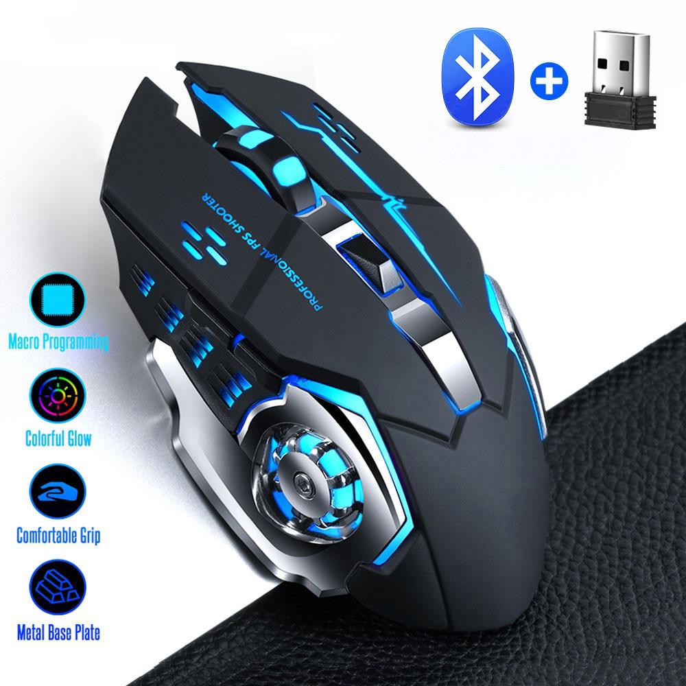 2,4G USB Kabellose Bluetooth-Maus Ergonomische Leise Büromäuse 1600 DPI LED-Gaming-Maus Wiederaufladbare E-Sports-Maus mit Hintergrundbeleuchtung für PC