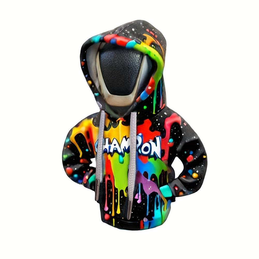 1 Stück Bunter Graffiti-Muster Hoodie Schalthebelabdeckung Auto-Schaltknaufabdeckung Schalthebelmanschette Auto-Schaltstaubschutz Auto-Zubehör Auto-Dekoration
