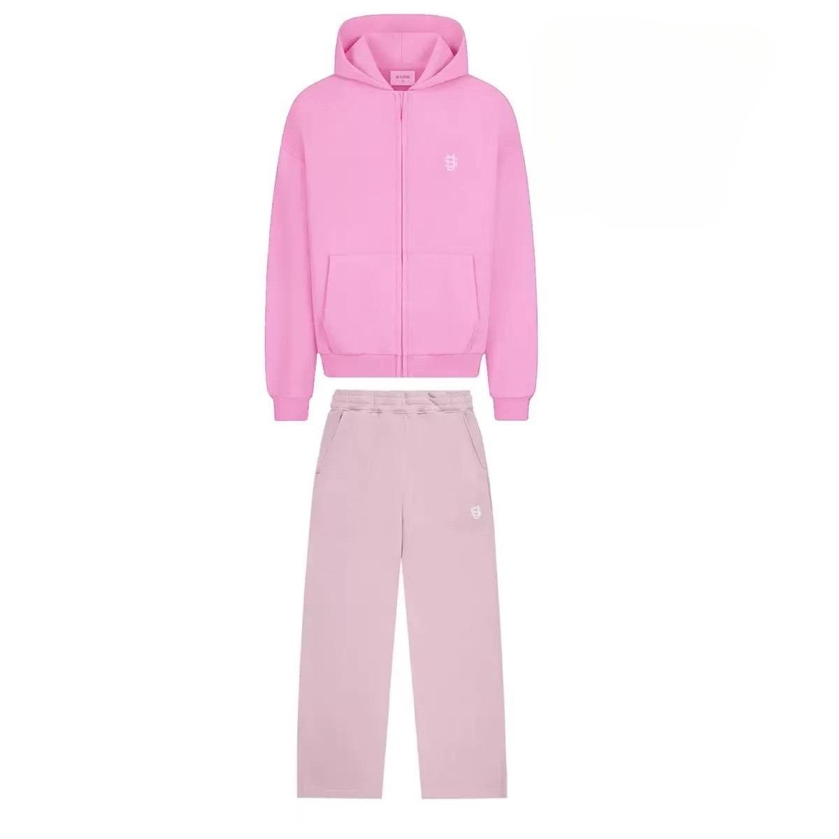 DRIPX Bestickter Lässiger Reißverschluss Hoodie Jogginghose Zweiteiliges Set Y2K Kleidung Herren Hip-Hop Übergroße Jogginghose Lässige Hose XXL rosa