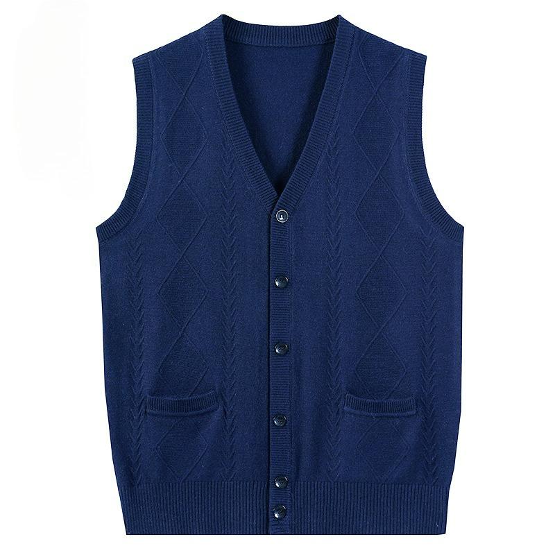 Herren Wollstrickjacke Strickweste Frühling und Herbst Oberbekleidung Weste Papa Ärmellose Weste M navy blau
