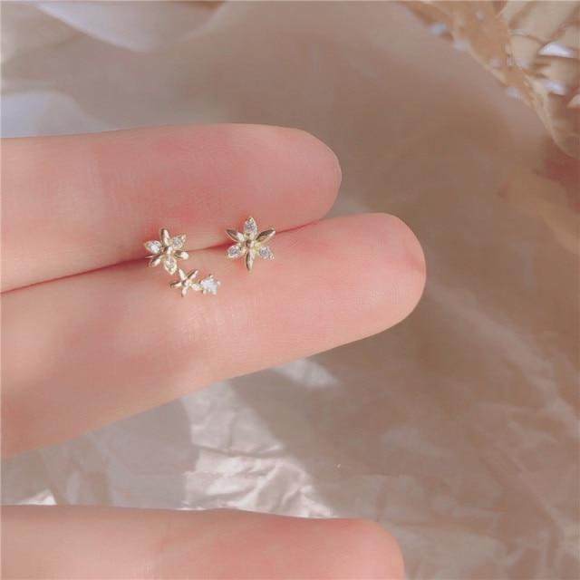 925 Sterling Silber Französisch Asymmetrische Kreative Kristall Blume Beschichtung 14k Gold Ohrringe Frauen Süß Romantische Dating Schmuck gold