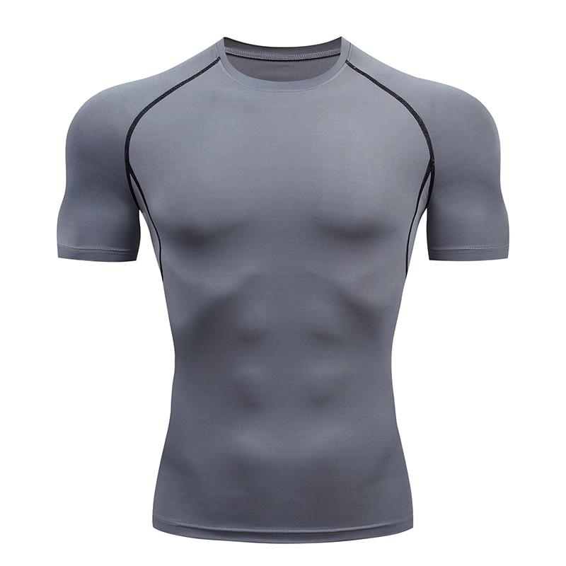Männer Lauf Kompression T-shirt Kurzarm Sport Tees Gym Fitness Sweatshirt Männlichen Jogging Trainingsanzug Athletisch Shirt Tops XXL grau