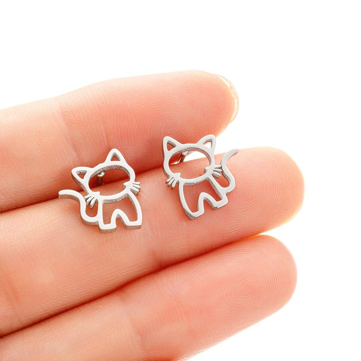 1 Paar süße Katze Edelstahl Ohrstecker für Damen Punk Schmuck Geschenke Trend Mode kleine Ohrstecker Schmuck silber