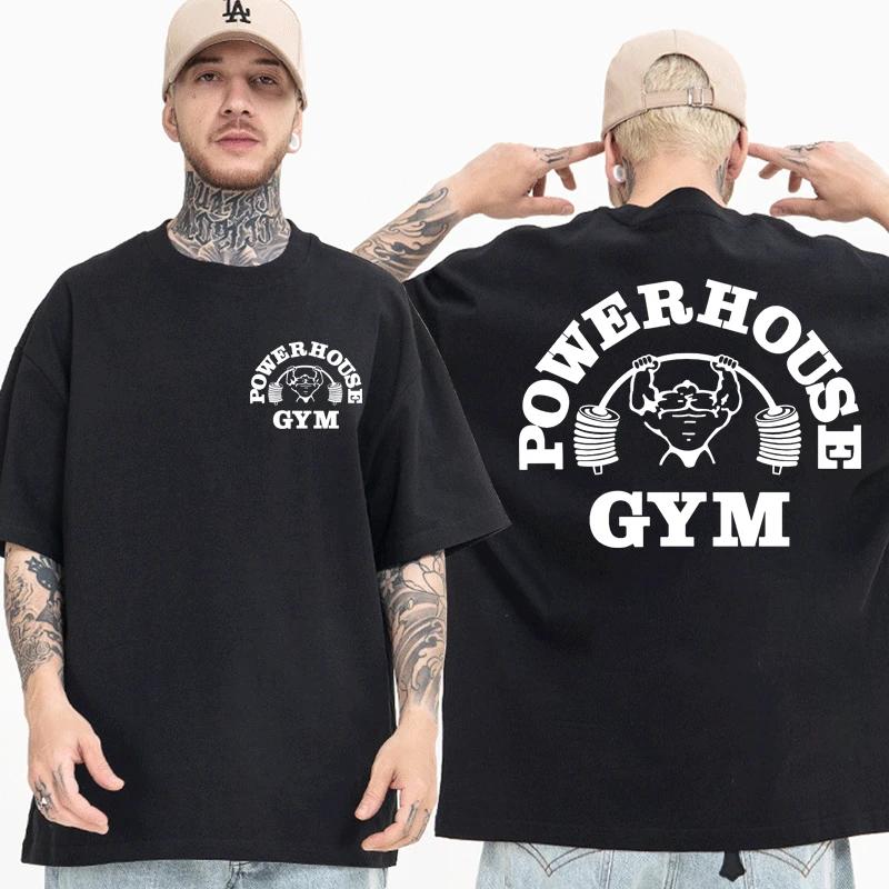 Heißer Verkauf Powerhouse Gym Print T Shirt Männer Frauen Casual Mode Übergroßen T-shirt Hohe Qualität Reine Baumwolle Kurzarm T-shirts L schwarz