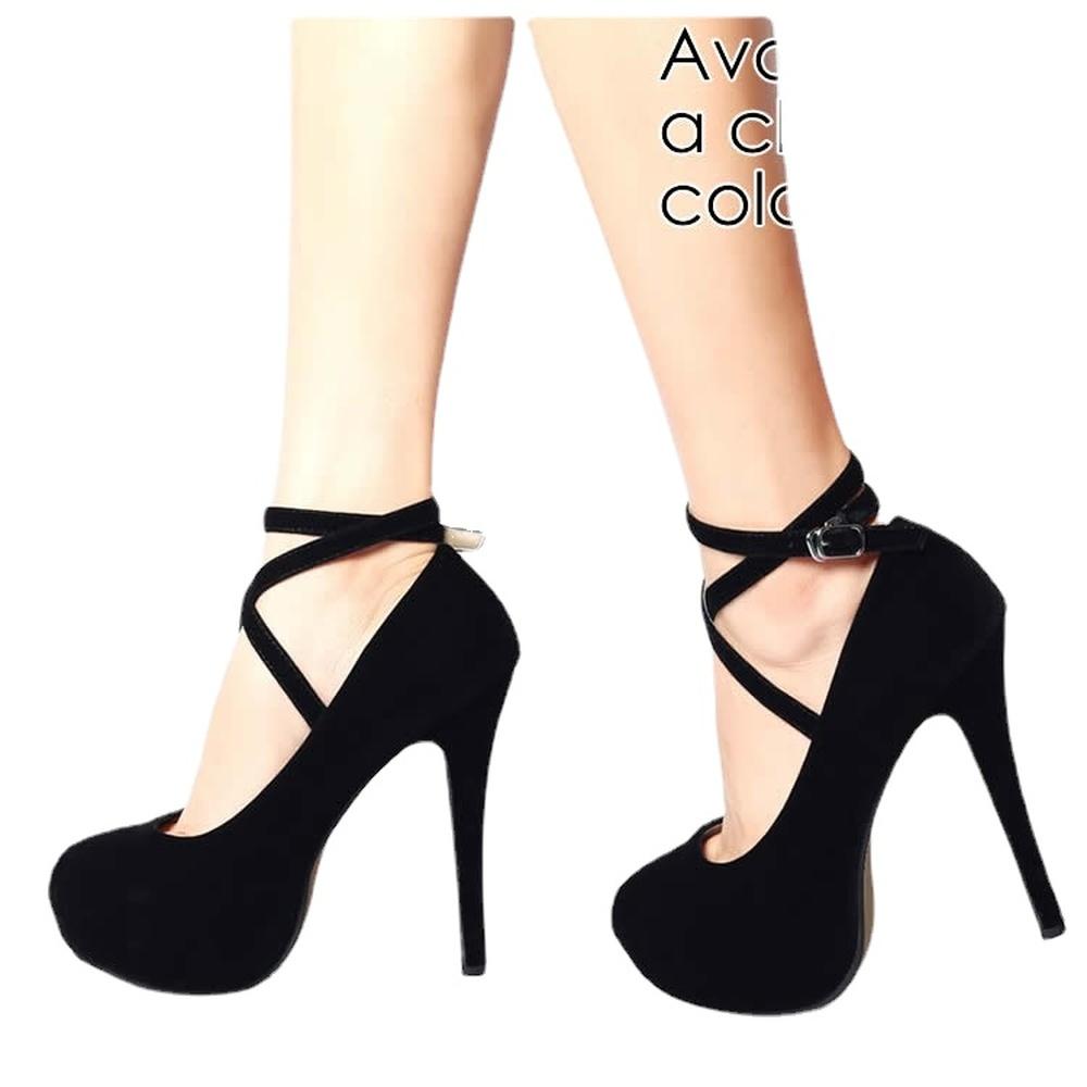 Damen-Pumps mit rundem Zehenbereich, 140 mm, runde Zehenpartie, Knöchelriemen, Plateau-Pumps, hohe Absätze, Party- und Hochzeitskleid-Schuhe 40 schwarz