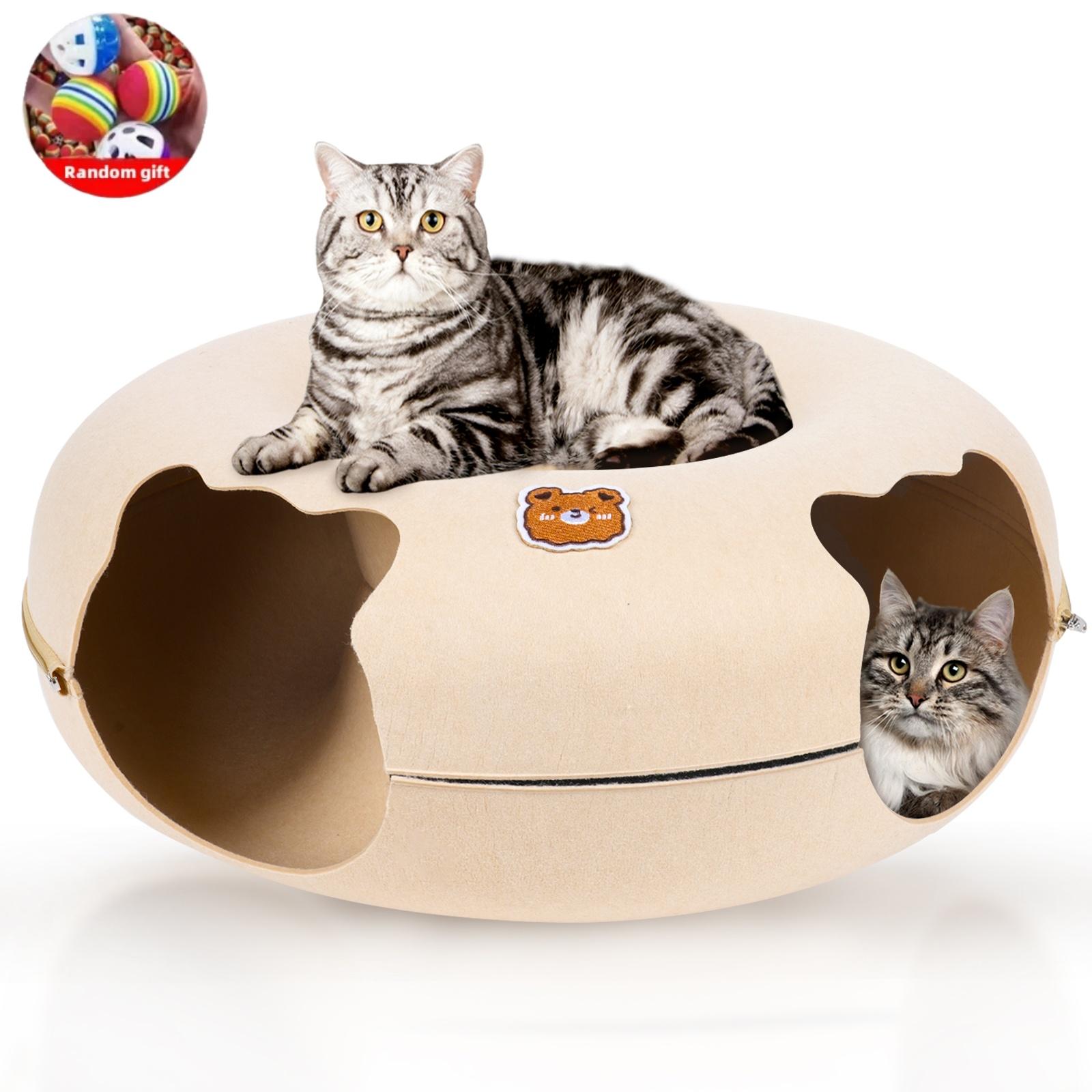 Katzentunnelbett für Katzen Peekaboo-Katzenhöhle Katzenhöhle mit zwei Öffnungen für mittelgroße und große Katzen Kratzbares Donut-Katzenbett Katzen-Donut-Tunnel 50X20cm