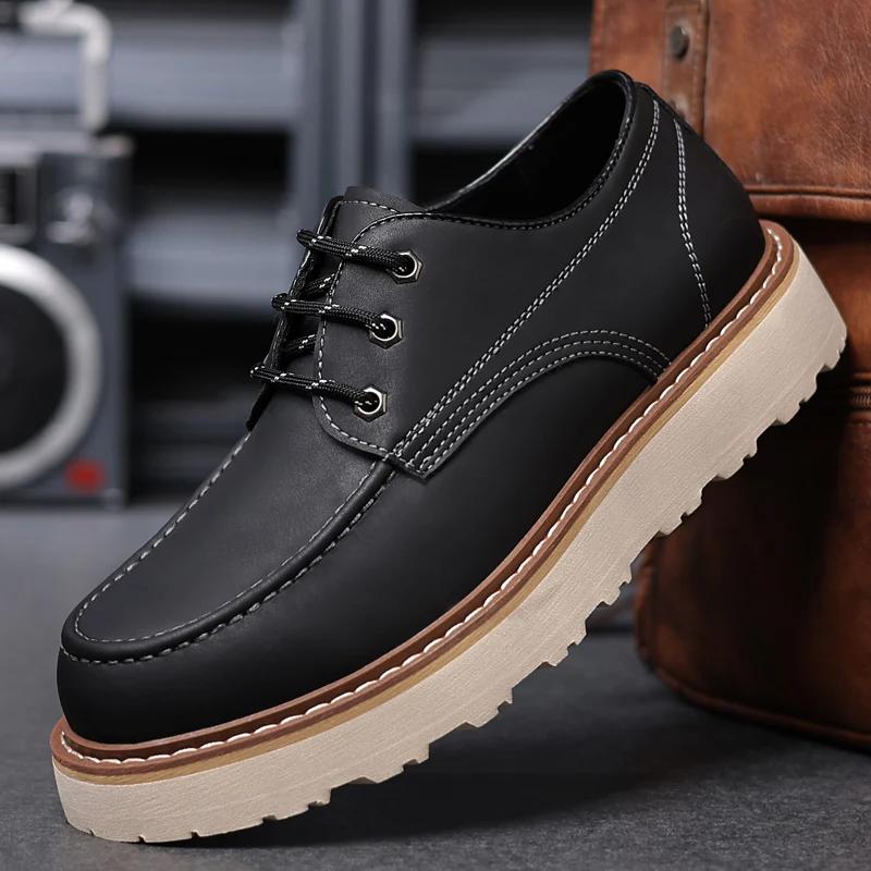 Mode Herren Freizeitschuhe Outdoor Schnürschuhe Mode Lederschuhe Outdoor Schuhe Zapatos Casuales Hombres Oxfords Herren Lederschuhe 8 schwarz