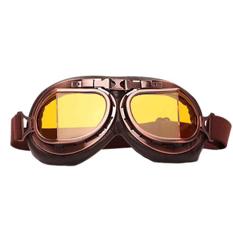 Retro Motorradbrille Brille Vintage Moto Klassische Brille für Harley Pilot Steampunk Bike Kupfer Helm Ausrüstung gelb