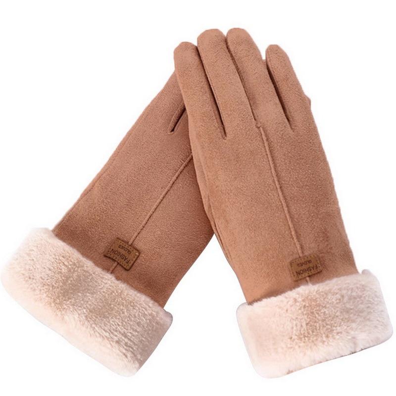 Mode Frauen Handschuhe Herbst Winter Niedlichen Pelzigen Warme Handschuhe Volle Finger Handschuhe Frauen Outdoor Sport Weibliche Handschuhe Bildschirm khaki